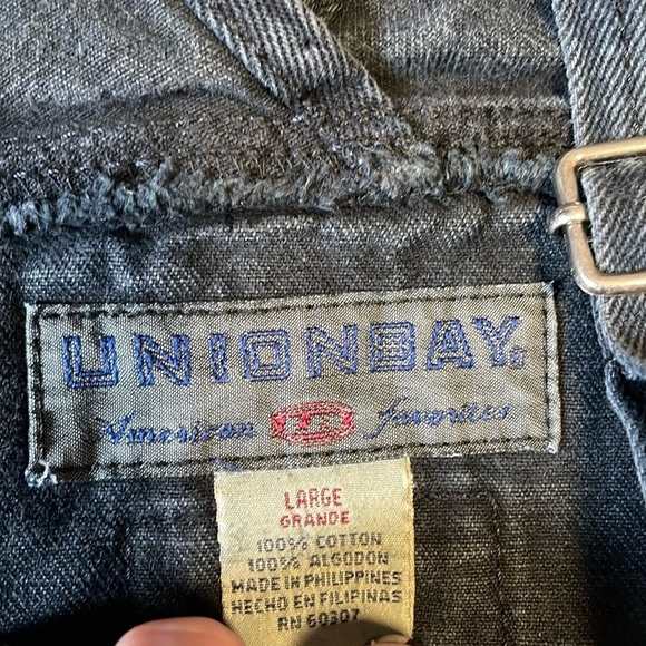 VTG Y2K Union Bay Denim Overalls Large Black Faded 90s 00s Jumper Cottagecore - Picture 13 of 16
